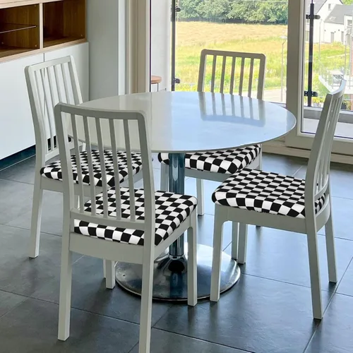 Vista 8 de Juego de 4 fundas de asiento para sillas de comedor, tablero de ajedrez, fundas elásticas para sillas de ajedrez, fundas de cojín para cocina