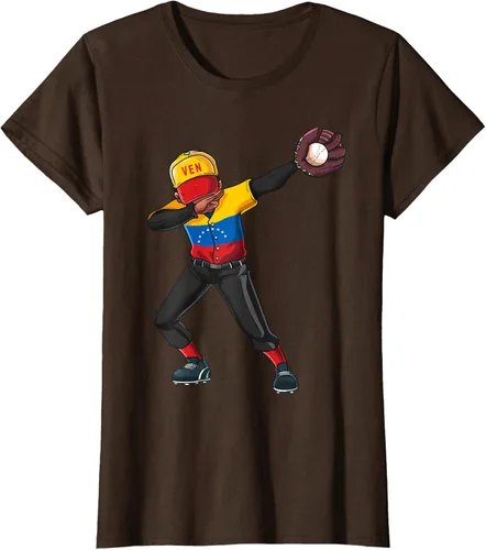 Vista 19 de Baseball Dabbing Venezuela Player Catcher Pitcher Hombres Niños Camiseta, Negro