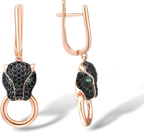 Vista 2 de Santuzza Pendientes Panther de plata de ley 925 con diseño de leopardo para mujer, Plata de ley