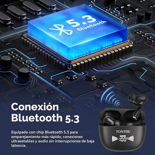 Vista 4 de Auriculares inalámbricos, auriculares Bluetooth 5.3 con reducción de ruido ENC/ANC, pantalla de alimentación LED, control táctil, IPX4 impermeable
