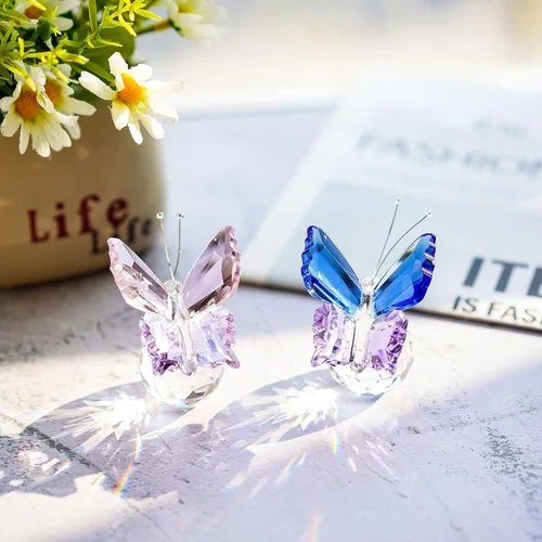 Vista 3 de 2 figuras de mariposa de cristal, pisapapapeles de cristal coleccionables 2 piezas-mariposa
