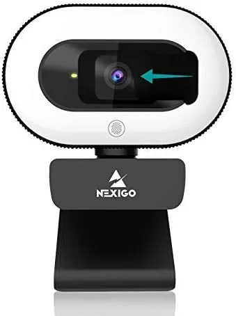 Vista 2 de NexiGo StreamCam N930E con software, cámara web de 1080P con luz de anillo y cubierta de privacidad, enfoque automático, Plug and Play, cámara web