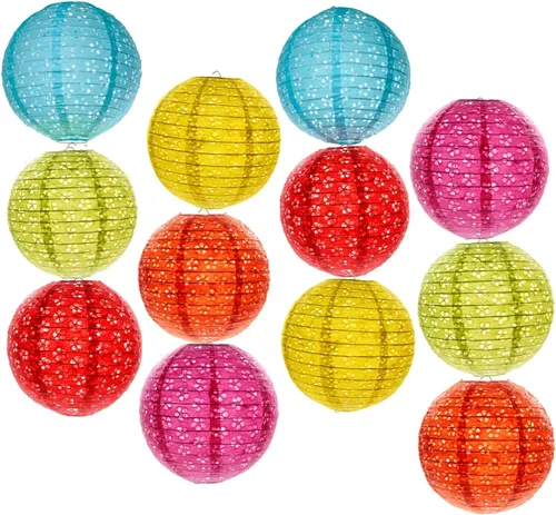 Vista 10 de 12 linternas de papel chinas, japonesas, coloridas linternas de papel colgantes con luces LED, 8 pulgadas, ovaladas, decorativas, asiáticas