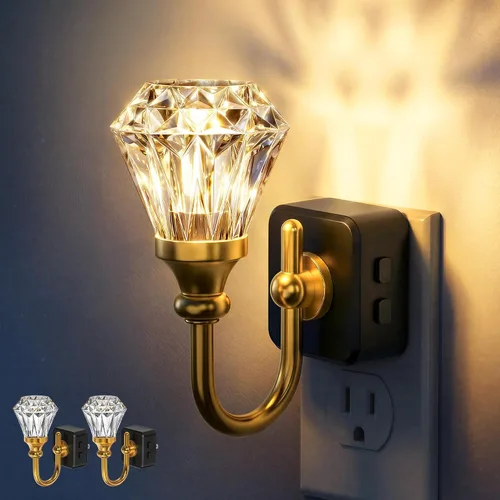 Vista 10 de DORESshop Luz nocturna LED, luces nocturnas giratorias que se enchufan a la pared con sensor de luz automática de 3000 K luz nocturna con brillo