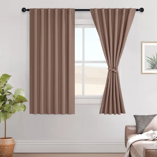 Vista 98 de Hiasan Cortinas opacas negras para dormitorio, cortinas opacas cortas de 45 pulgadas de largo, con aislamiento térmico, bolsillo para barra