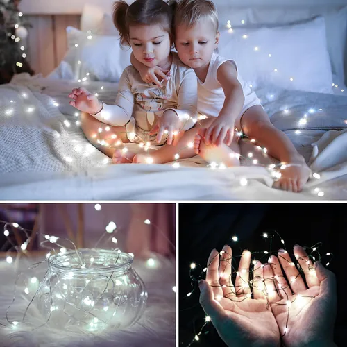 Vista 7 de KNONEW Guirnalda de luces de Navidad para exteriores de 100 pies, 300 luces LED para exteriores, impermeable, 8 modos, decoración para bodas Blanco