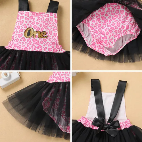 Vista 26 de IBTOM CASTLE Vestido de princesa tutú para niña pequeña con estampado de leopardo, dona, ratón, vestido de princesa con funda para pañales, conjunto
