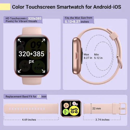 Vista 5 de Reloj inteligente para mujer, compatible con Android y iPhone, reloj de seguimiento de actividad física de 1.8 pulgadas con Alexa, alertas