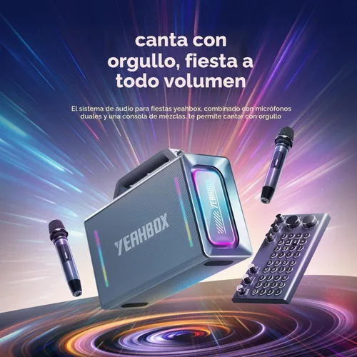 Vista 6 de Yeahbox Thunder 500 Altavoz de Fiesta – Sistema PA Bluetooth de Potencia Máxima de 200W con Micrófonos Inalámbricos Duales, Tarjeta de Sonido DSP
