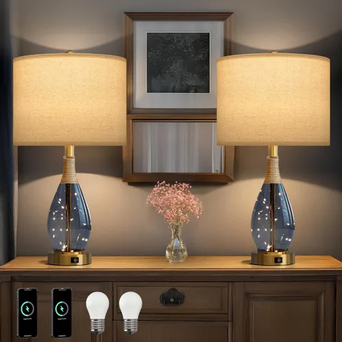 Vista 13 de OYEARS Juego de 2 lámparas de mesa de 23 pulgadas para sala de estar, lámparas de noche para mesitas de noche, lámparas de dormitorio, lámpara