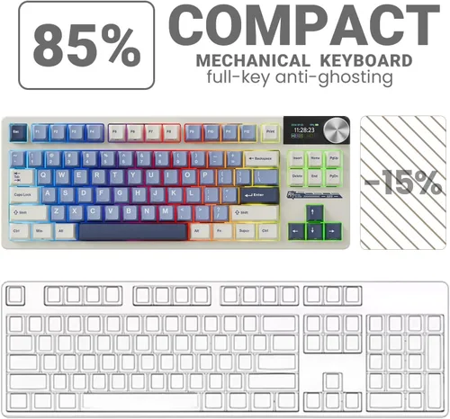 Vista 8 de RK ROYAL KLUDGE Teclado mecánico inalámbrico S85 con pantalla y perilla, teclado macro programable personalizado intercambiable en caliente TKL