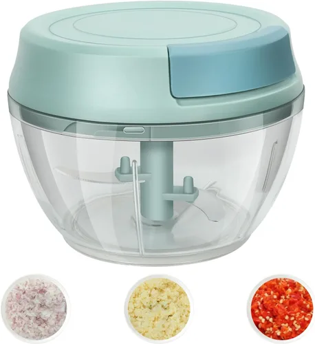 Vista 9 de Picador de ajo, mini picador manual de alimentos para cocina, cebolla, trituradora de ajo, picadora de ajo, azul, 5.4 fl oz