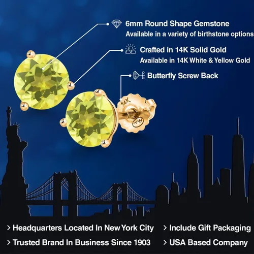 Vista 87 de Gem Stone King Aretes de Martini de oro amarillo de 14 quilates Aretes de tuerca de 3 puntas para mujeres y hombres Redondos de 0.236 pulgadas