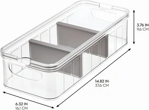 Vista 2 de Recipiente grande de plástico para nevera y despensa de iDesign con asas, caja modular apilable de almacenamiento de alimentos para el congelador