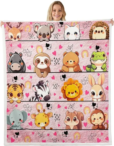Vista 11 de Manta de franela de animales de dibujos animados para todas las estaciones, manta de cama azul con estampado de amor Kawaii para decoración