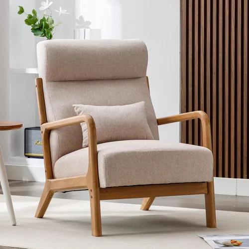 Vista 9 de ANJ ANJHOME Silla moderna de mediados de siglo, estilo Accent, con asiento de tela cómoda para sala de estar con estructura de madera maciza, sillón