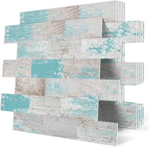 Vista 7 de DEWOO Azulejos de pared rústicos autoadhesivos para cocina, granja, aspecto de madera sintética (10 hojas, 13.5 x 11.4 pulgadas)