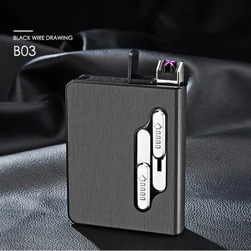 Vista 8 de Caja de cigarrillos con encendedor, 10 cajas de cigarrillos de tamaño regular, soporte de expulsión automática integrado con encendedor de doble