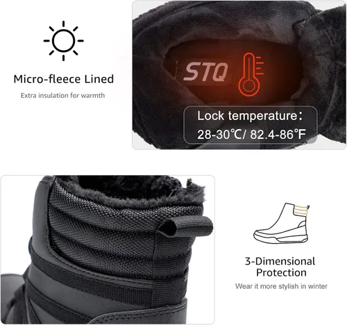 Vista 3 de STQ Botas de invierno para caminar para mujer, con cremallera, ligeras, acogedoras, botines con cordones