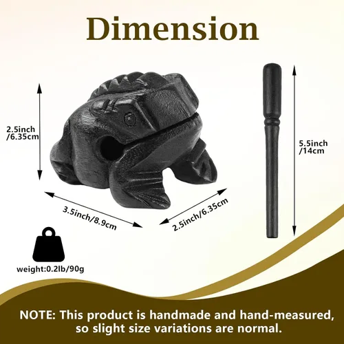 Vista 2 de Rana de madera de 8.89 cm Guiro Rasp Instrumento - Bloque de tono de percusión musical artesanal (Negro) Handmade Wood Noise Maker Musical Frogs