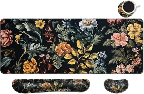 Vista 11 de Alfombrilla de escritorio, alfombrilla de mouse grande para juegos con reposamuñecas, 4 en 1 XXL, reposamuñecas para teclado, soporte de muñeca