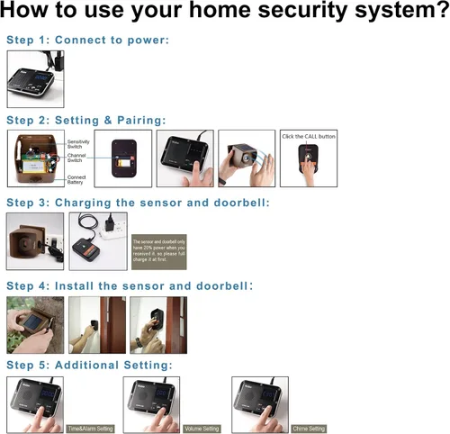 Vista 8 de Alarma solar inalámbrica para entrada con pieza adicional de timbre, sistema de seguridad inalámbrico multifuncional para el hogar, batería