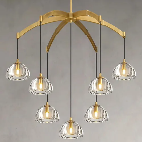 Vista 18 de Luces Colgantes Modernas de Gota de Lluvia, Luces Colgantes para Isla de Cocina, Lámpara de Comedor con Barra de Latón, Candelabro de Gota de Lluvia