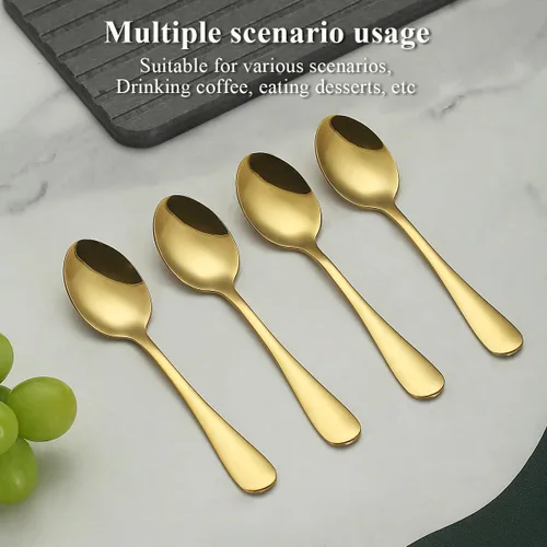 Vista 7 de Evanda 12 cucharaditas doradas, acero inoxidable chapado en titanio dorado, cuchara de té de 5.5 in, cubiertos para té, café, pasteles, postres