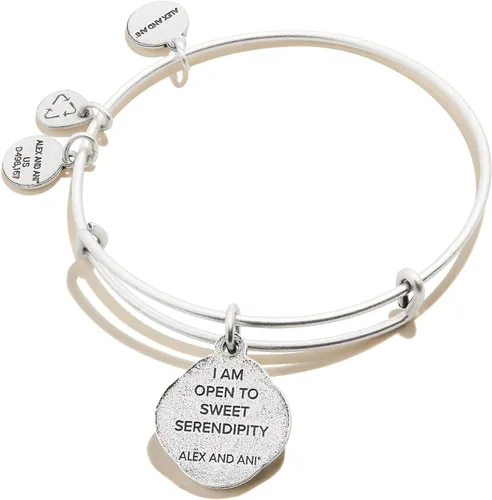 Vista 2 de Alex and Ani Path of Symbols - Brazalete expandible para mujer, dije de trébol de cuatro hojas en relieve, acabado plateado raeliano, de 2 a 3.5
