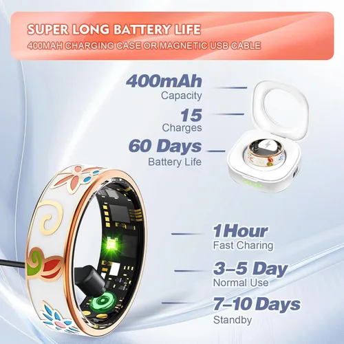 Vista 8 de Smart Ring - Rastreador de salud para mujeres y hombres, rastreador de sueño con frecuencia cardíaca, SpO₂, presión arterial, anillo de fitness