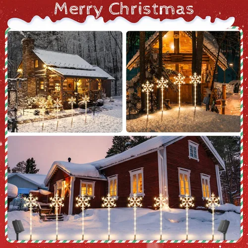 Vista 5 de 4 Pack Snowflake Solar Christmas Pathway Lights, Outdoor Decor 4 Pack-Warm White