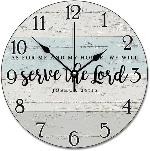 Vista 35 de Reloj de pared con versículo bíblico, con cita religiosa, reloj de madera, texto inspirador cristiano, reloj de madera rústico personalizado