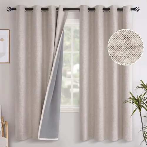 Vista 112 de YoungsTex - Cortinas opacas de lino para dormitorio, oscurecimiento de la habitación, cortinas con textura de lino, paneles con aislamiento térmico