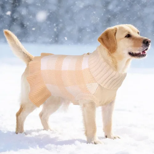 Vista 7 de Vestido de suéter para perro, ropa de Navidad a cuadros para perros Beige