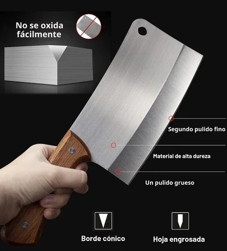 Vista 4 de Cuchillo de carnicero resistente de 7 pulgadas, cuchillo de carnicero para cortar huesos, acero inoxidable alemán de alto carbono, mango de madera