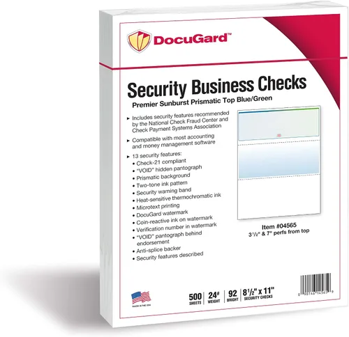 Vista 2 de DocuGard Azul/Verde Sunburst Premier Prismatic Top Papel de Cheques de Alta Seguridad - Compatible con QuickBooks y Impresoras Láser/Inyección