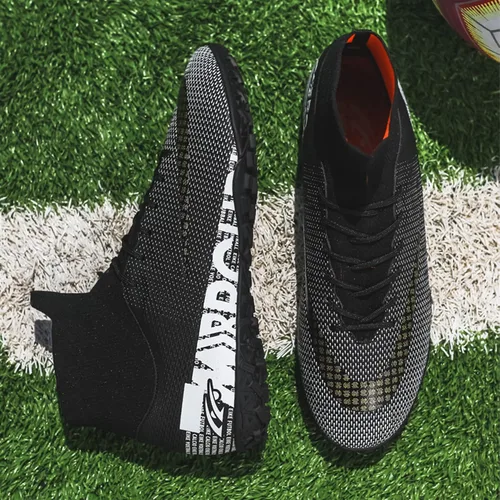 Vista 8 de Botas de fútbol para hombre con tacos altos con cordones, para interiores, firmes, para entrenamiento de césped y fútbol sala