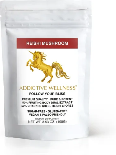Vista 9 de Addictive Wellness Polvo de extracto de hongos Reishi + esporas (mezcla 50/50) cultivado en madera, puro y potente Ganoderma silvestre 50 g (1.76 oz)