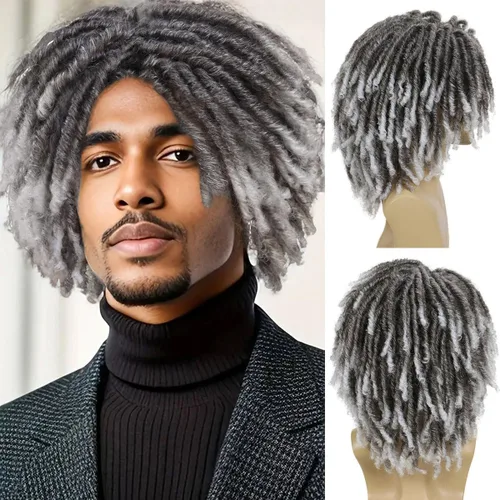 Vista 8 de GNIMEGIL - Pelucas cortas trenzadas para hombre Afro Bob, cabello negro trenzado en crochet, diadema con rastas, fibra sintética natural, capas