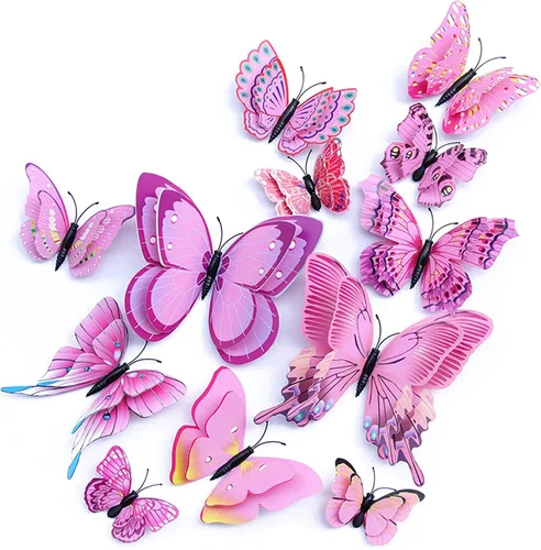 Vista 27 de OPSEAM - Calcomanías 3D de mariposa, 24/48 unidades, para decoraciones de pared, fiestas, con imanes (morado, 24)