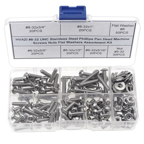 Vista 8 de Juego surtido de tornillos Phillips de cabeza plana de acero inoxidable #2-56 UNC y tuercas 220PCS, 9 Sizes, 5/32" to 1" Length, Imperial