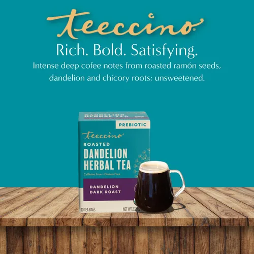Vista 7 de Teeccino Té de hierbas de diente de león, té tostado oscuro de diente de león, 10 bolsas de té, sin cafeína, té de hierbas tostadas con prebióticos