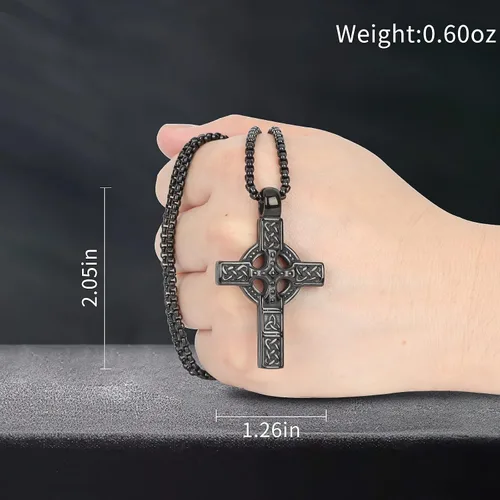 Vista 5 de Cross Pendant for Car Rear View Mirror Decor Prayer Hanging Ornament Stainless Steel Celtic Knot Cross Necklace Adult Men Christian Gift