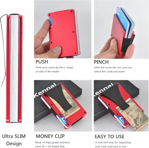 Vista 6 de Kenpal Cartera de metal minimalista con clip para dinero organizador de aluminio para tarjetas de crédito para hombres y mujeres Minimalista