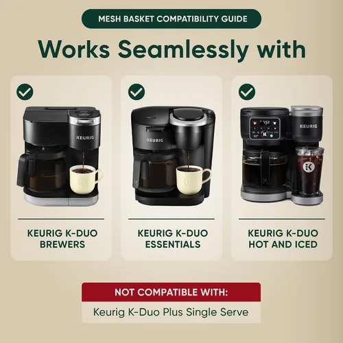 Vista 3 de Cesta de filtro de café reutilizable de malla para cafetera Keurig K Duo (Gen 2) y Keurig K-Duo Essentials, con 2 cápsulas recargables K Cup