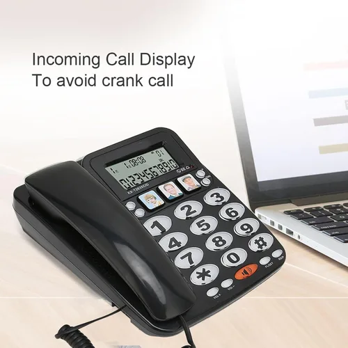 Vista 4 de Teléfono grande para personas mayores, teléfono con cable con identificación de llamadas, tono de llamada ajustable, accesos directos de memoria