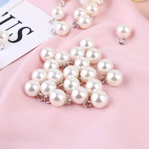 Vista 8 de Exceart 100 dijes colgantes de perlas de plástico, cuentas redondas de perlas de imitación para manualidades, aretes, collares, accesorios
