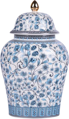 Vista 16 de Tarro de jengibre chino con tapa, estilo antiguo, decoración del hogar, retro, flores de porcelana azul y blanca, jarrón cubierto de cerámica, Tarro