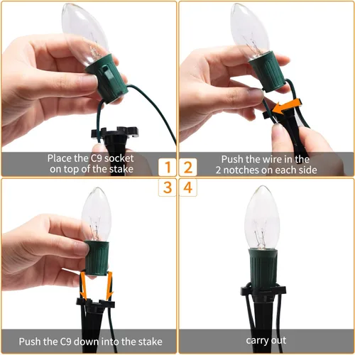 Vista 8 de Brightown Tira de luces LED estilo sendero de Navidad para exteriores; tira de 20 luces LED C9 de 25.7 pies con 20 estacas interconectables y a