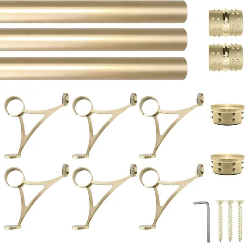 Vista 16 de Kit de riel de pie de montaje combinado, acabado dorado satinado, tubo de acero inoxidable de 2 pulgadas de diámetro exterior con conector interno
